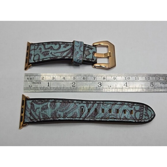 Hadlock Designs Turquoise Floral Leather Apple Watch Band 40mm Rose Gold Boho